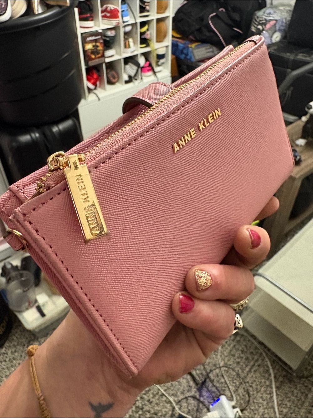 Anne Klein Pink Leather Zip Wristlet